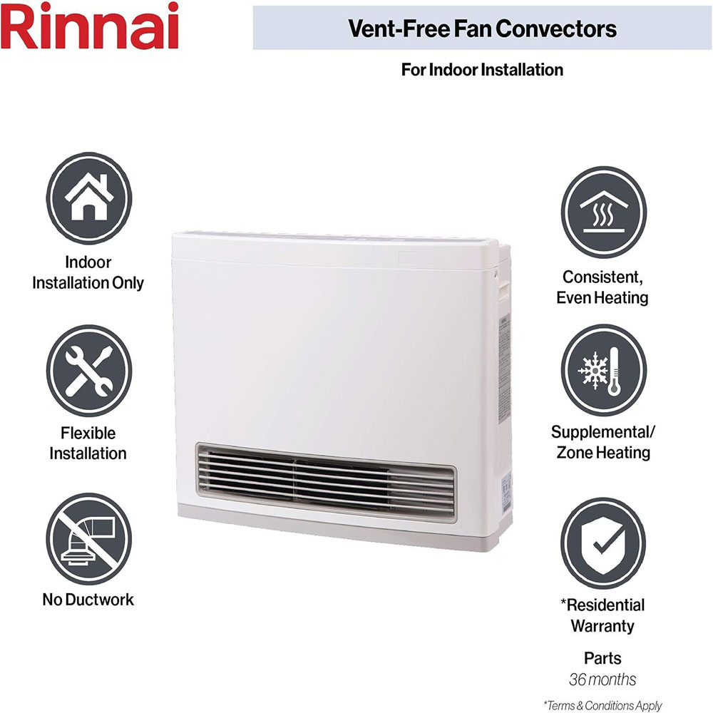 Rinnai FC824N Ventless Natural Gas Heater, Energy-Efficient Space Heater with Programmable Thermostat