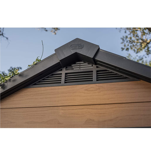 Keter Newton Outdoor Plastic Garden Storage Shed, Brown, 7.5 x 7 feet