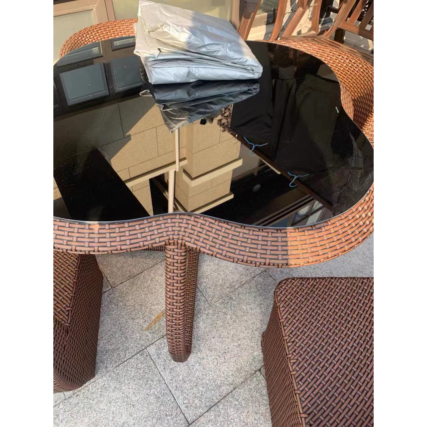 Outdoor rattan chair storage table and chair five-piece outdoor garden courtyard waterproof sunscreen furniture outdoor balcony rattan table and chair