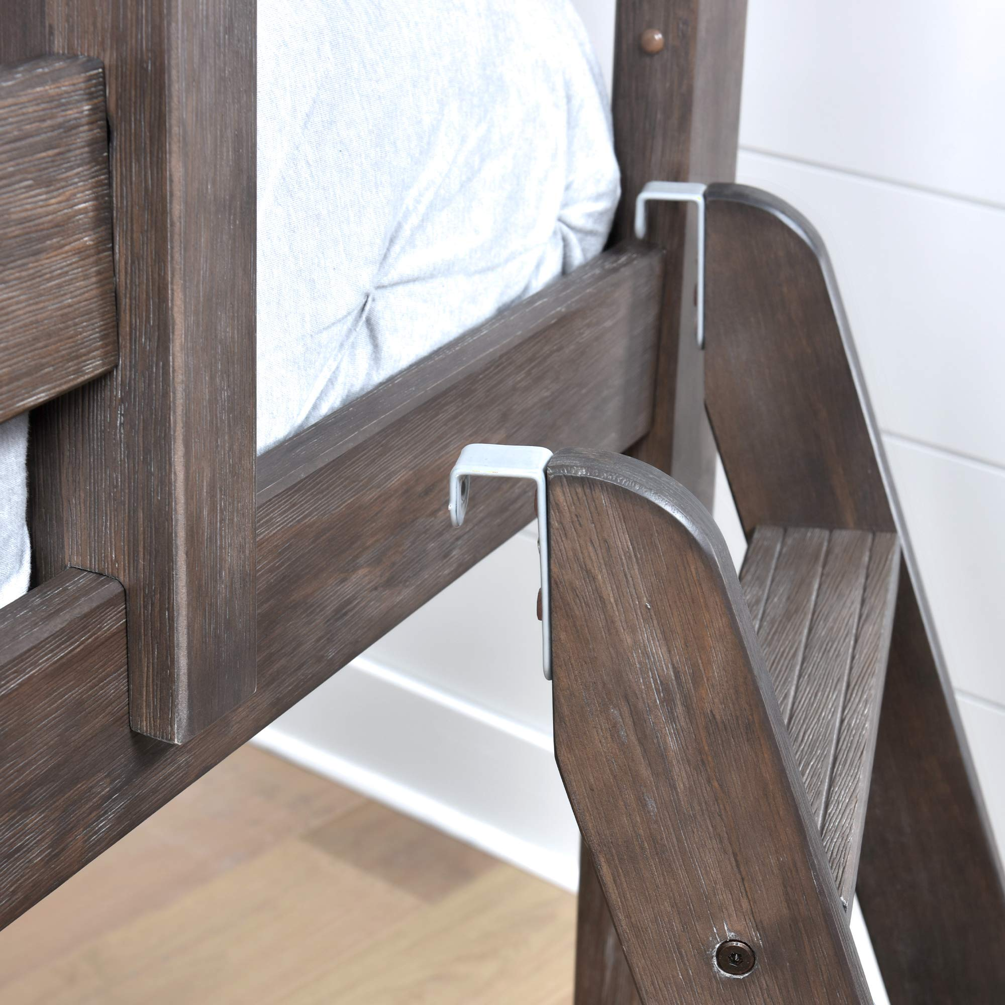 【Furniture】【BS】Low Bunk Bed, Twin-Over-Twin Bed Frame for Kids with Curtains for Bottom, Clay/Blue