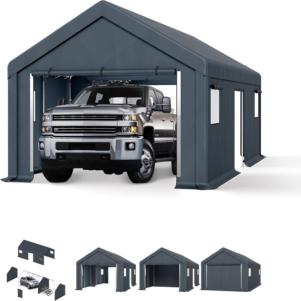 PHI VILLA 13'x24'x9.6' Outdoor Portable Storage Shed Garage with Roll-Up Zipper Door and Vent Carport