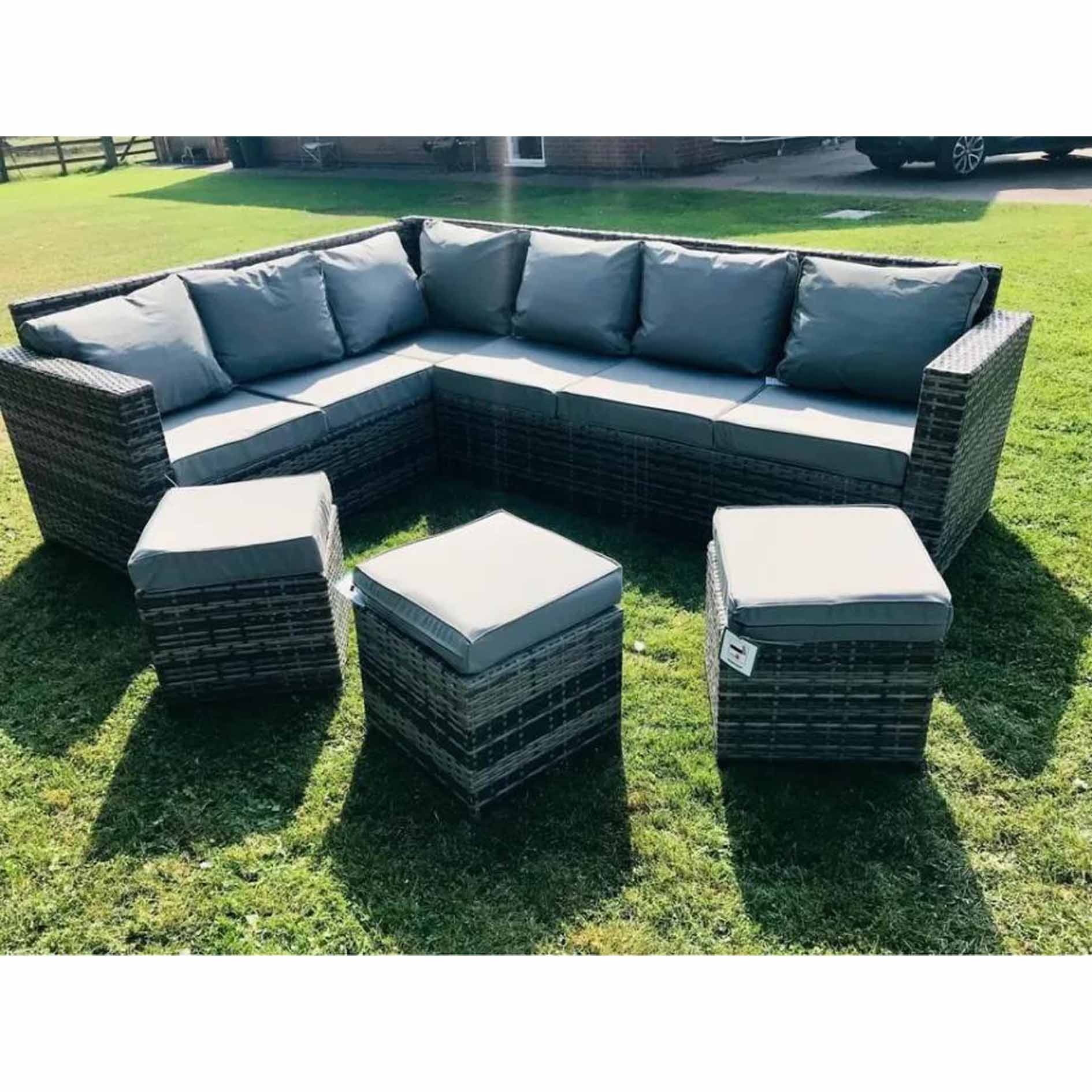 NEW Grey Rattan Corner Set & 3 Stools