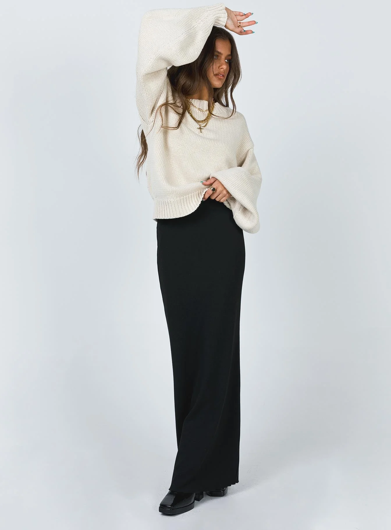 Harmony Balloon Sleeve Knit Sweater Beige