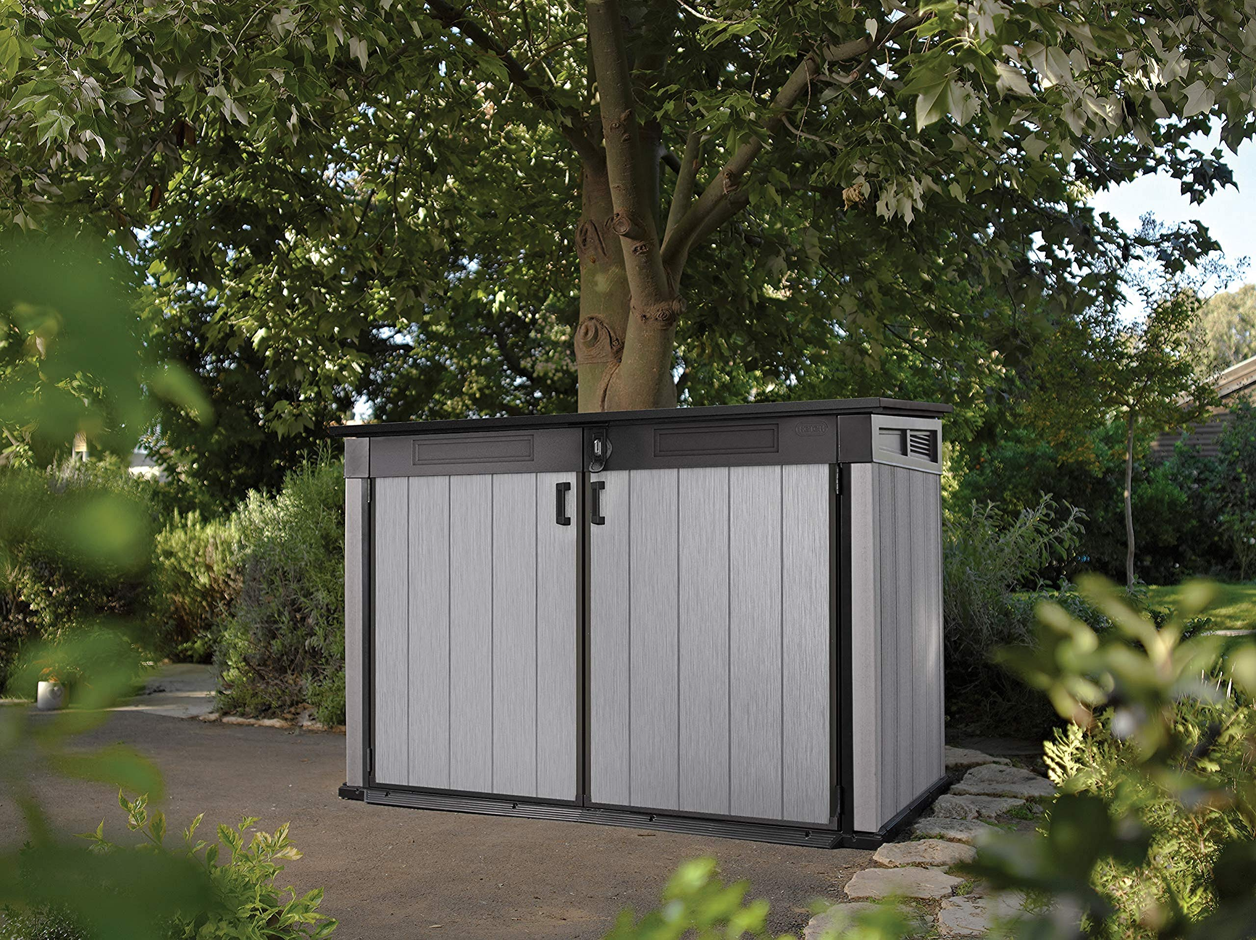Keter Store It Out Grande Outdoor Plastic Garden Storage Shed, Grey and Black, 190 x 109 x 132 cm