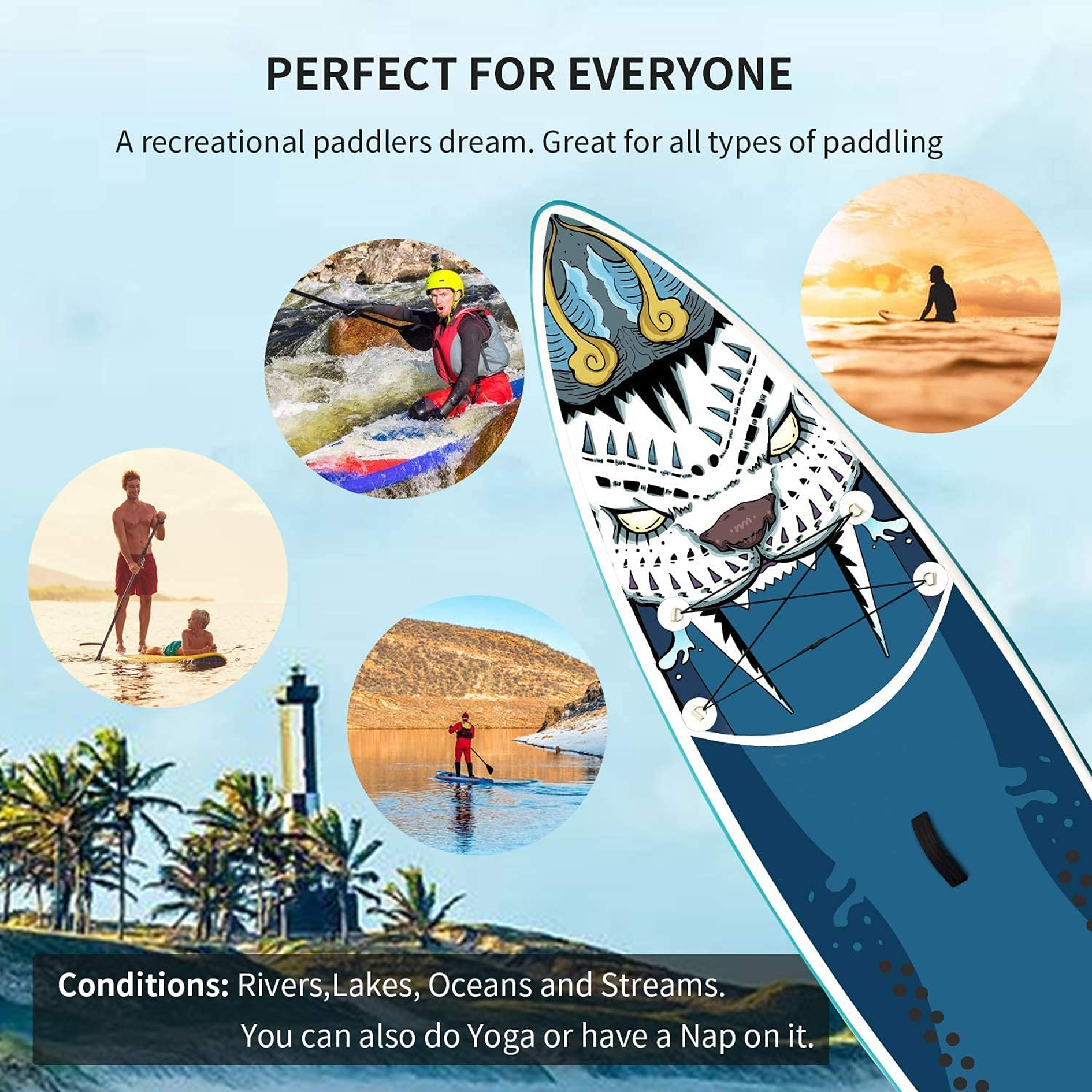 FAYEAN Paddle Board, Inflatable Stand Up Paddle Board SUP Board 10.6' x 33'' x 6'' Lightweight Board Includes Pump, Paddle, Backpack, Coil Strap Waterproof Bag Tiger