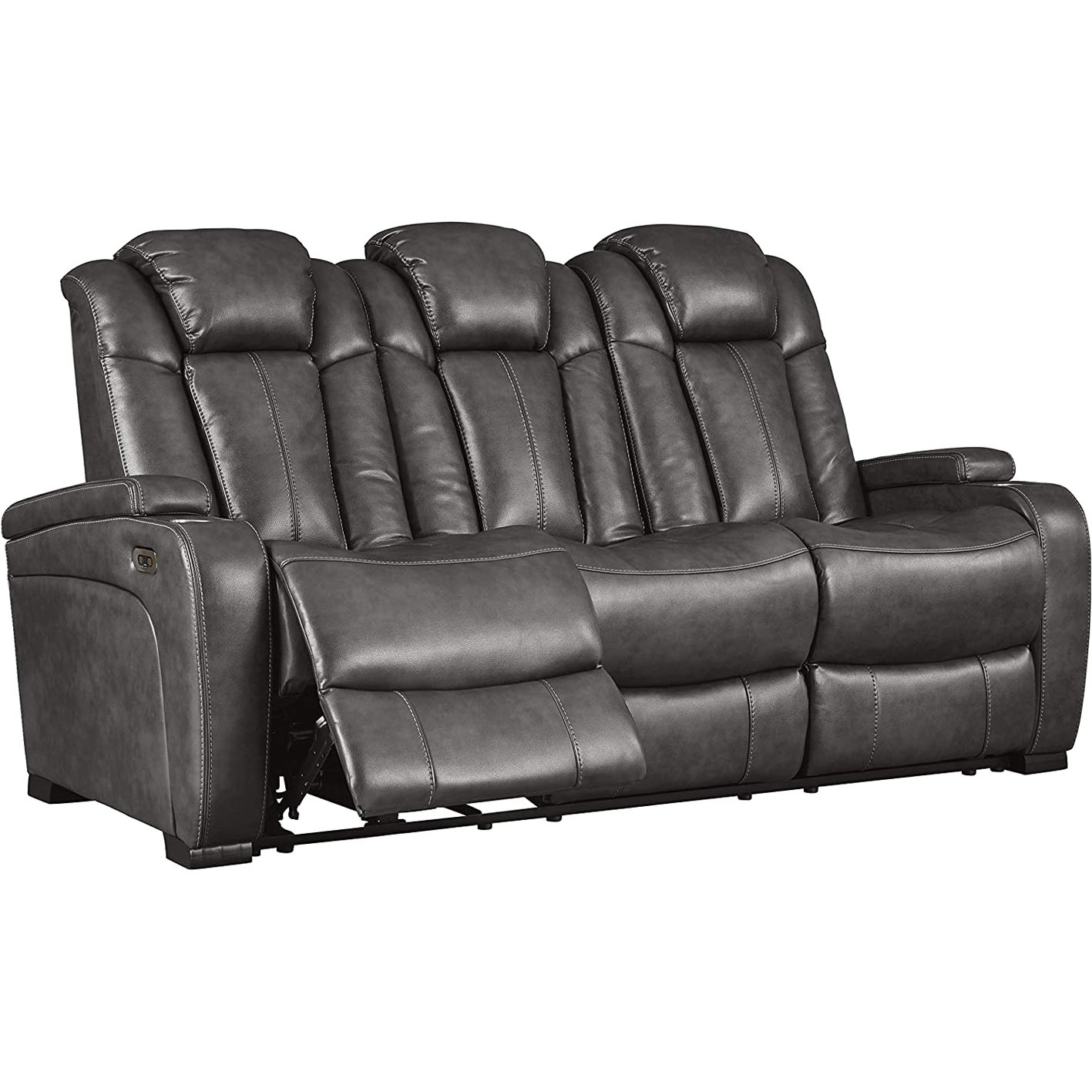 Signature Design by Ashley Game Zone Faux Leather Adjustable Power Reclining Sofa with Cup Holders and Storage