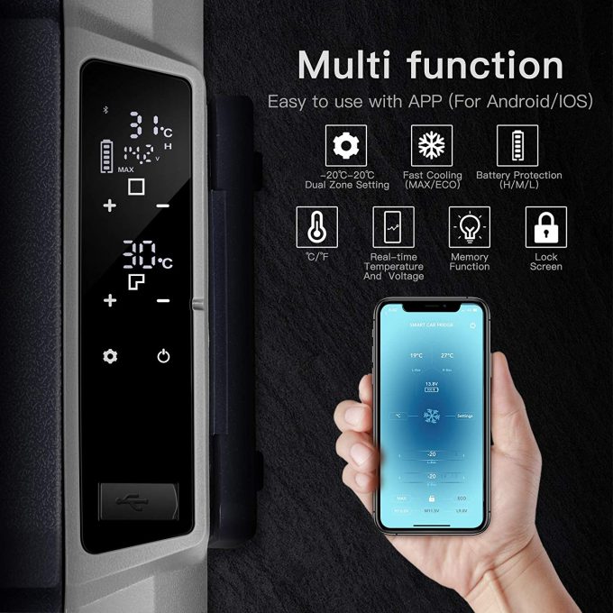 BODEGA 12 Volt Refrigerator Portable Freezer, Car Fridge Dual Zone APP Control -4℉-68℉ RV Electric Compressor Cooler, 12/24V DC and 100-240V AC for Outdoor, Camping, Travel,Vehicles