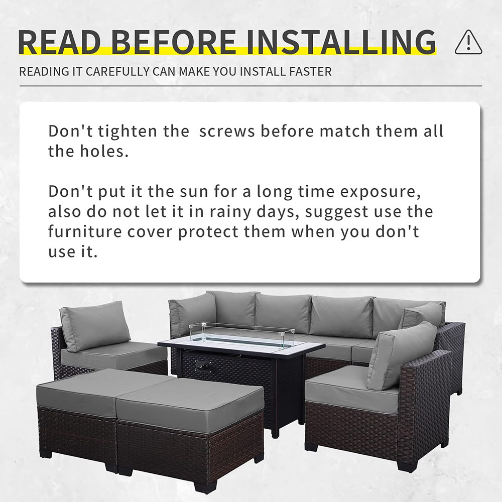 9 Pieces Wicker Patio Furniture Set Outdoor PE Rattan Sectional Conversation Sofa Set