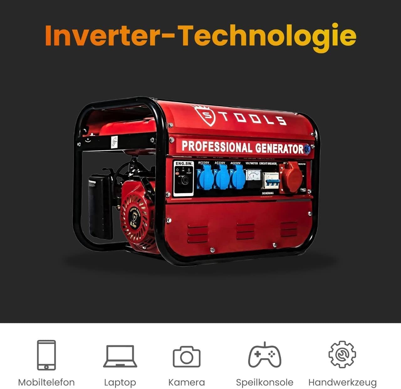 URUSANA Generator Inverter Silent 4900 Watt 6.5 Horsepower Generator, 4-Stroke Engine, ERD-9500