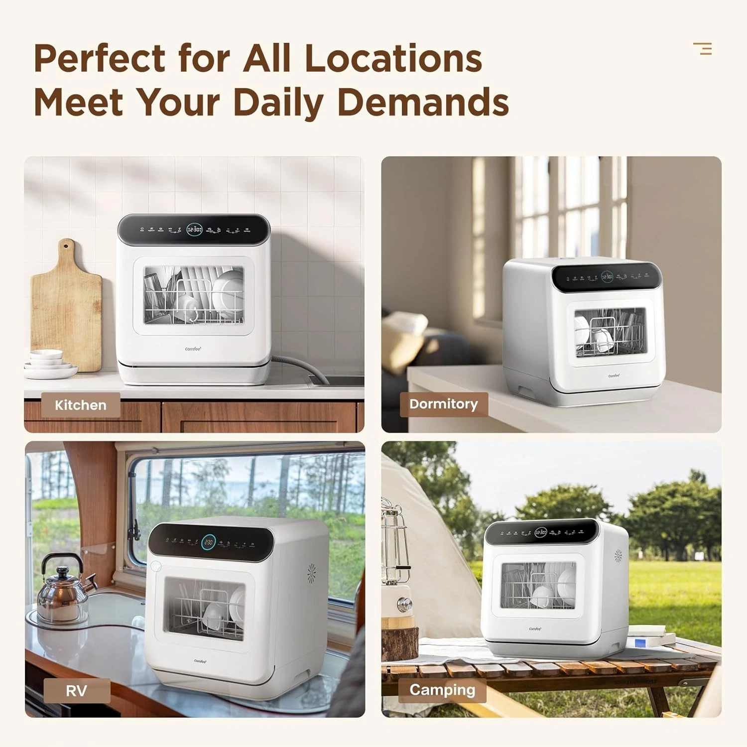 COMFEE Table Top Dishwasher Mini Tabletop Dishwasher 6L Built-in Water Tank