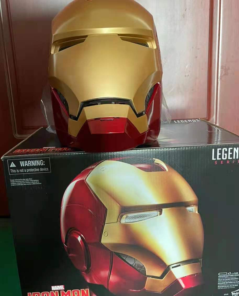 Adult Iron-Mans Helmet Electronic MK 5 Helmet with Jarvis Voice/Sensing/Remote Control Open/Close Sounds & LED Eyes Light Up Super Hero Movie 1:1 Model for Halloween