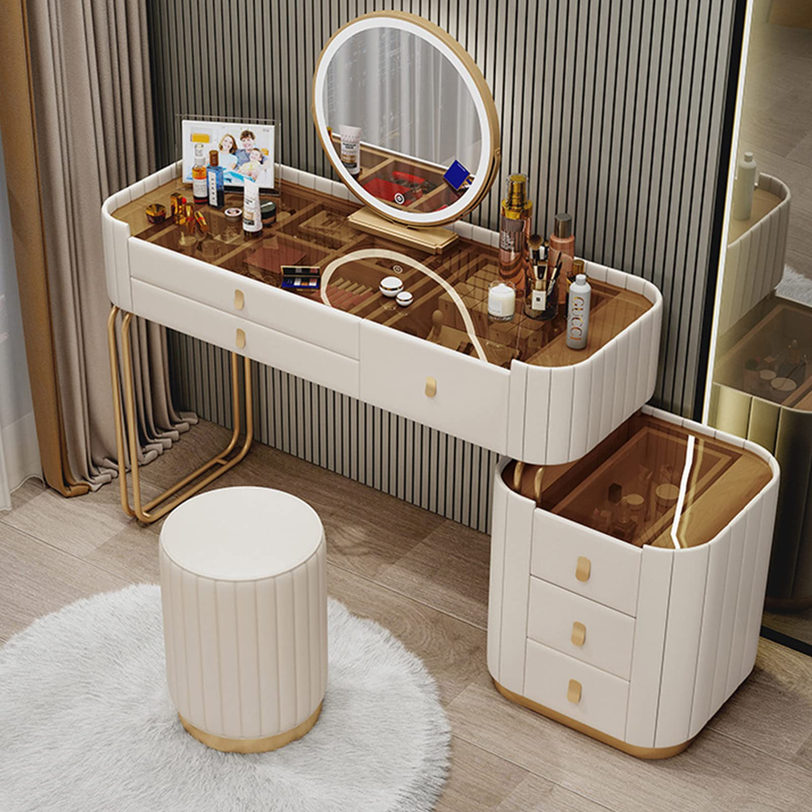 【Furniture】【BS】Modern Minimalist Slate Makeup Table Small Apartment Storage Cabinet Integrated Table