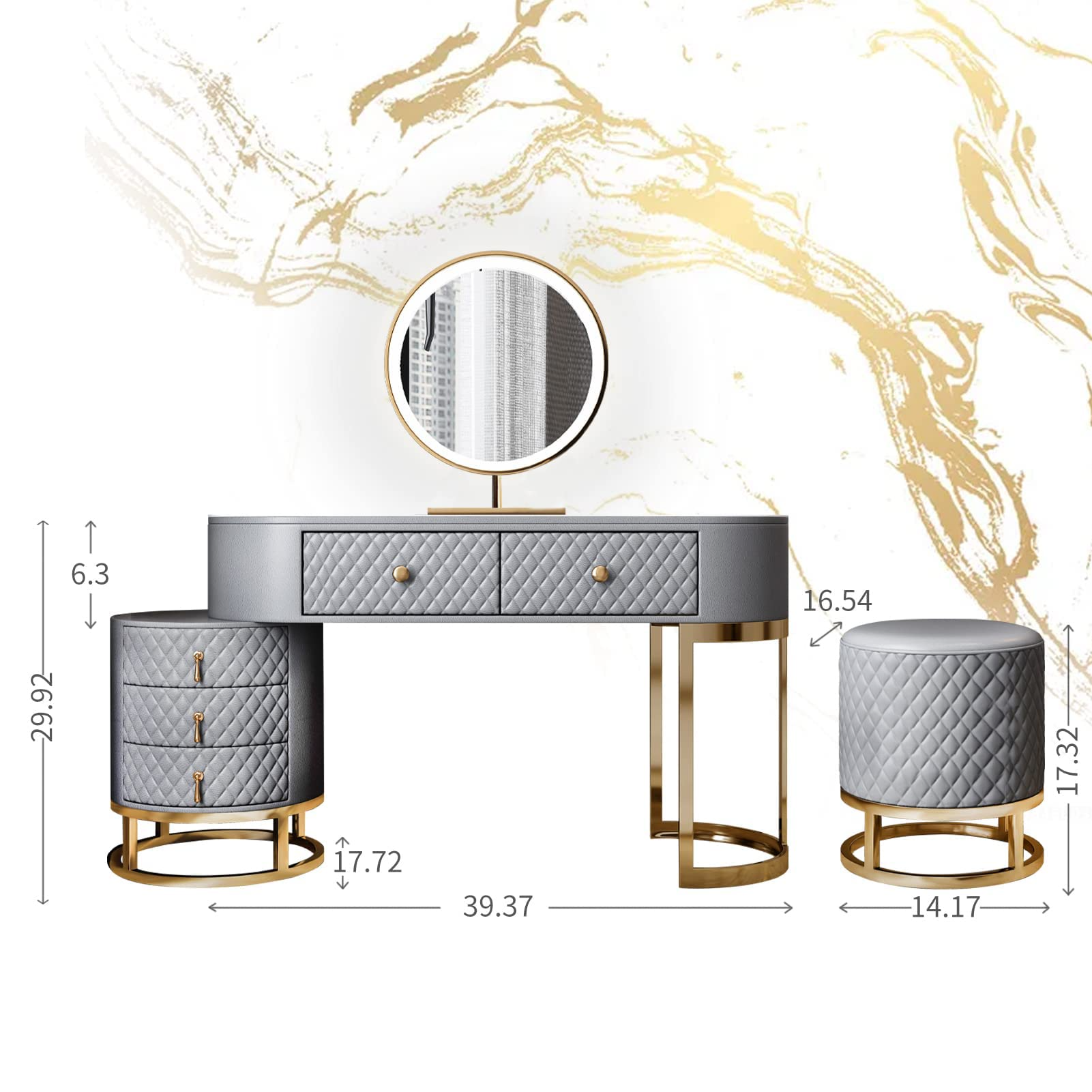 【Furniture】【BS】Dresser Table Vanity Makeup Table Set Makeup with 5 Drawers Dressing Table with Lighted Mirror