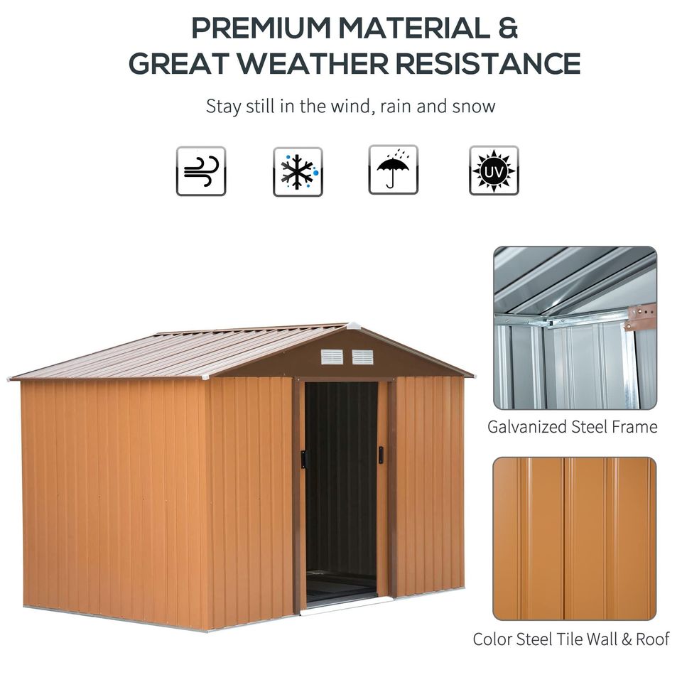 【Storage Shed】9.1' x 6.4' x 6.3' Outdoor garden storage shed Metal tool storage double doors