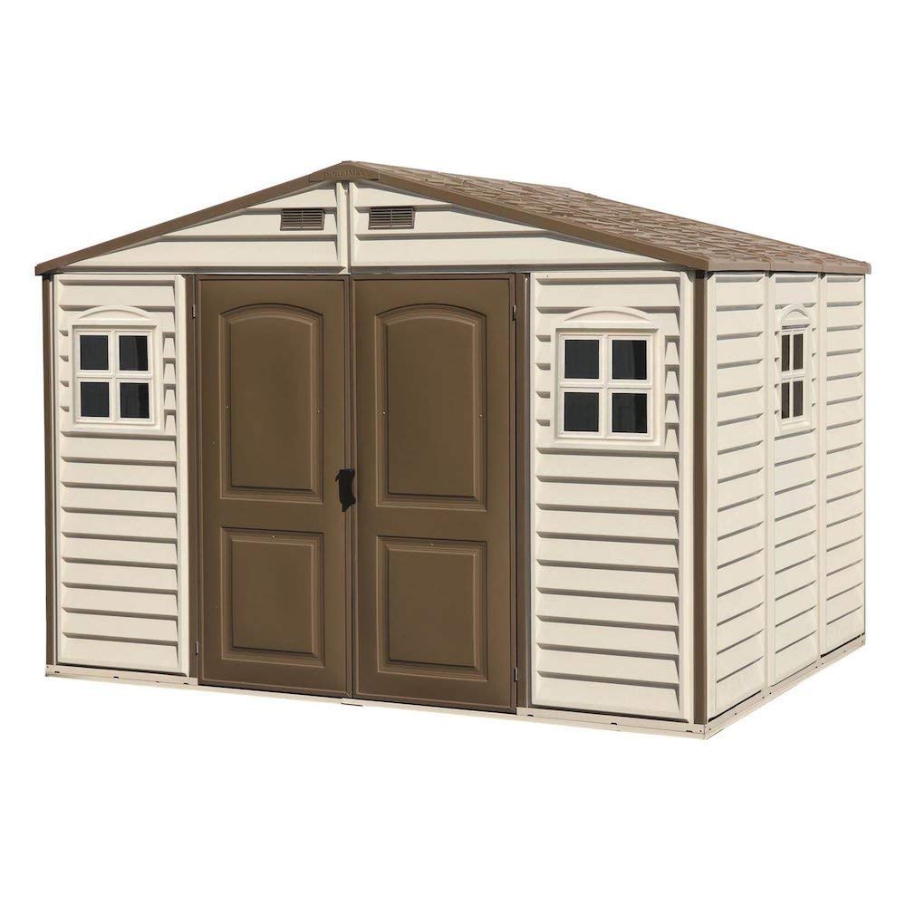【Storage Shed】10x8 Feet V2 Wood Side Vinyl Shed - Ivory/Brown