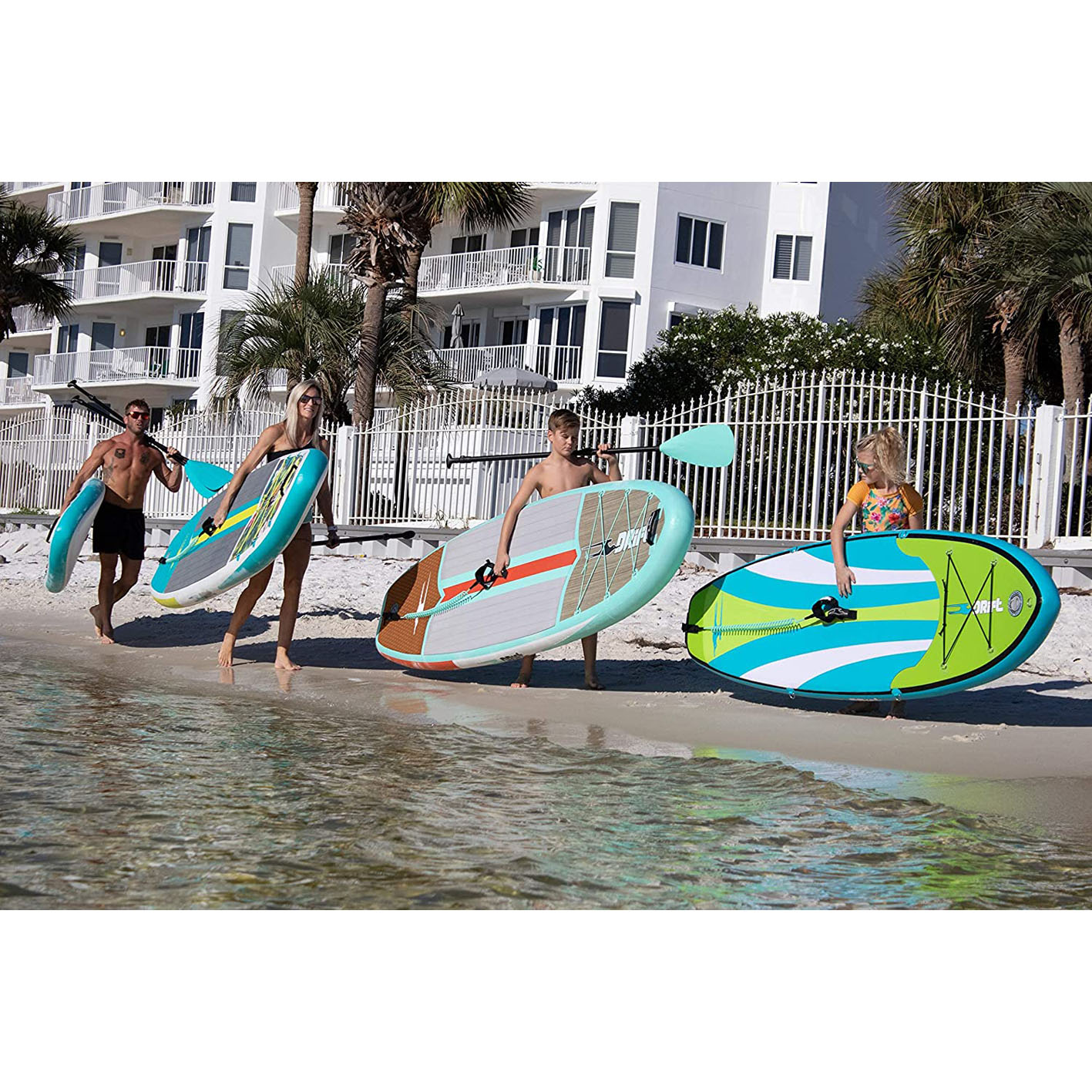 DRIFT Inflatable Stand Up Paddle Board, SUP with Paddle, Backpack Travel Bag, Pump, Fin, & Coiled Leash
