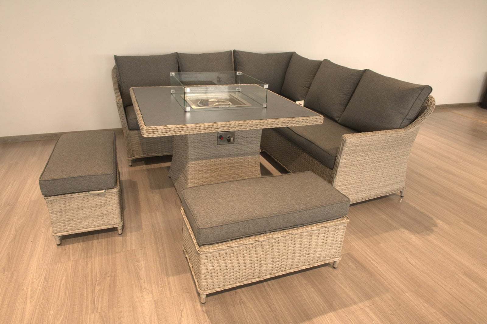 Rattan Corner Firepit Dining Patio Set 8 Seater