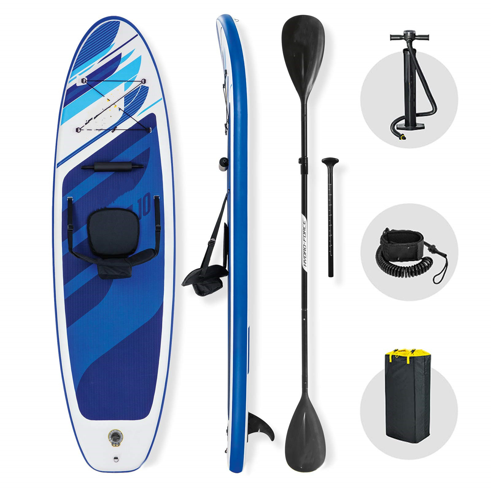 Hydro Force Oceana Inflatable Paddle Board, Kayak Conversion kit, SUP Board with Kayak Seatset with Carry Backpack, Pump, Paddle