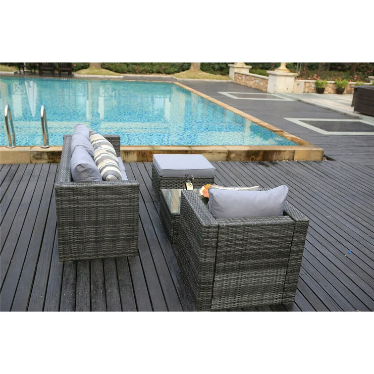 Ambrose Rattan 5 - Person Seating Group with Cushions