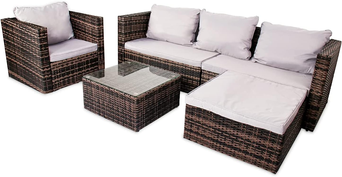 Garden Furniture Set 5PC Rattan Modular Corner Sofa Set Garden Corner Sofa Coffee Table