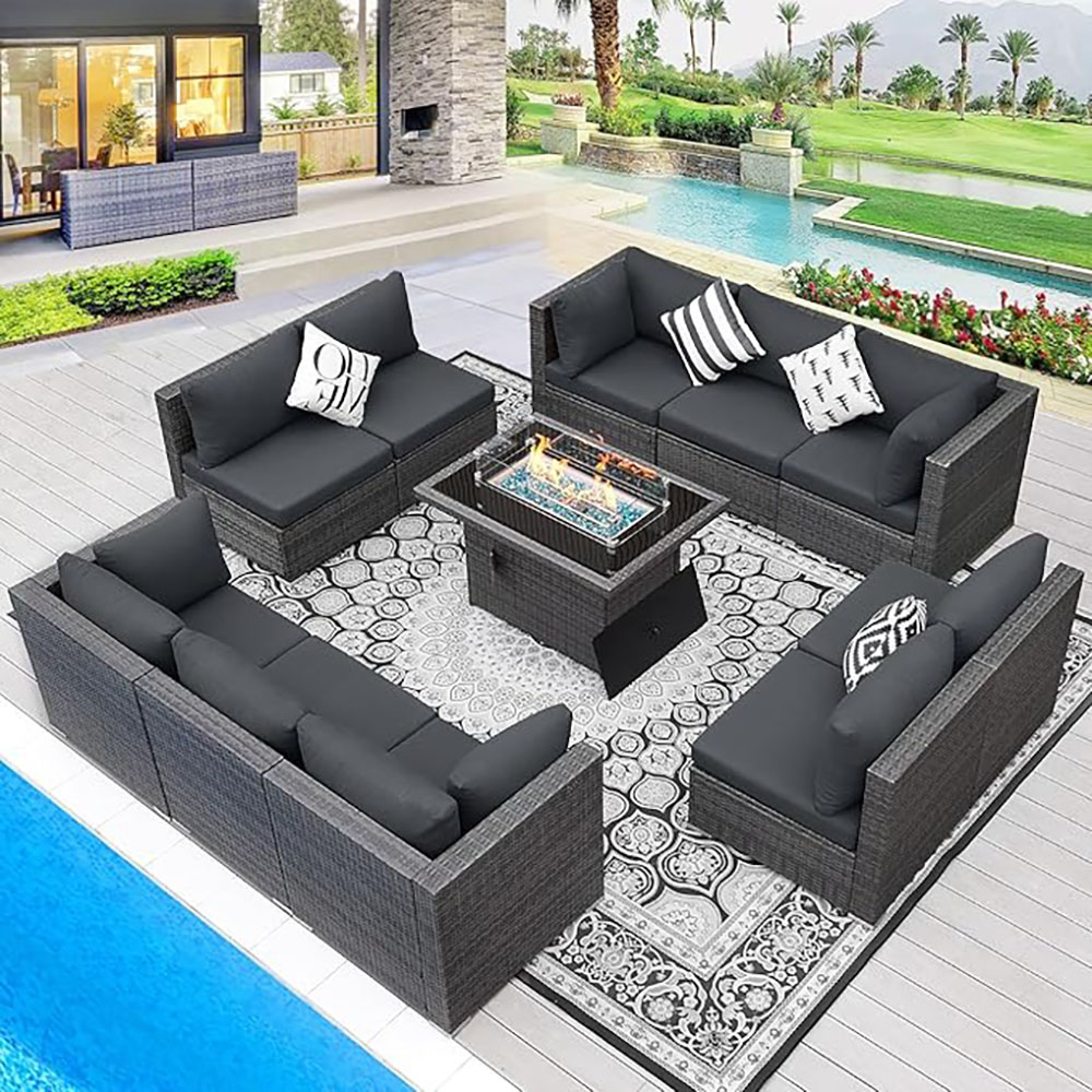 BULEXYARD Grey PE Wicker Patio Furniture Sectional Conversation Sofa Set