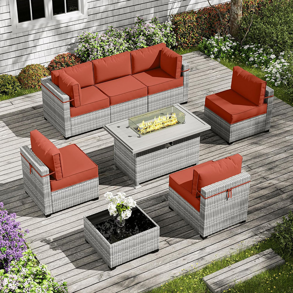 8-Piece Patio Furniture Set With Fire Pit Table, With 5