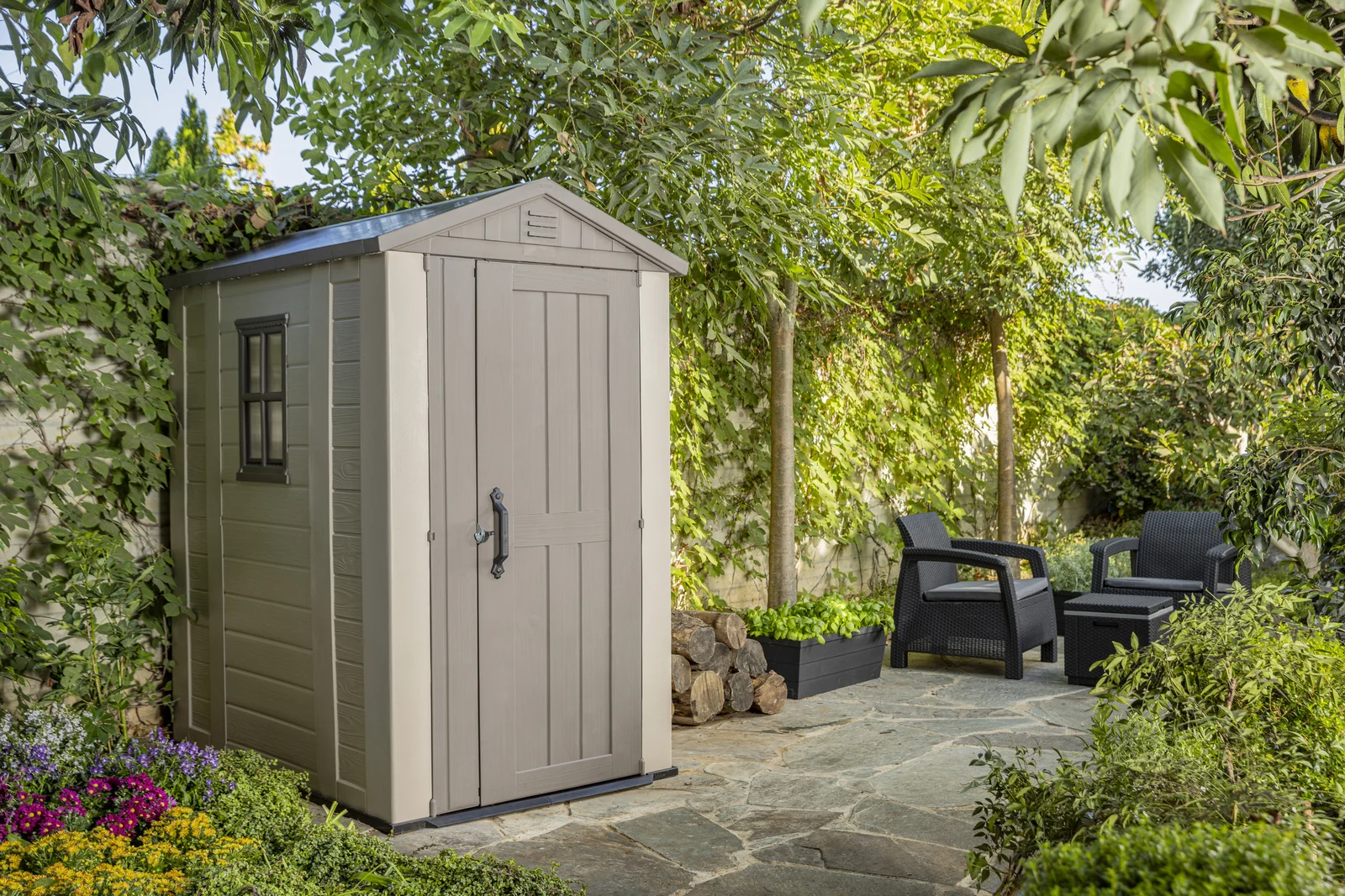 【Storage Shed】Factor 6 x 4 FT Strong Storage Shed Made Of Extremely Durable Resin & Reinforced with Steel