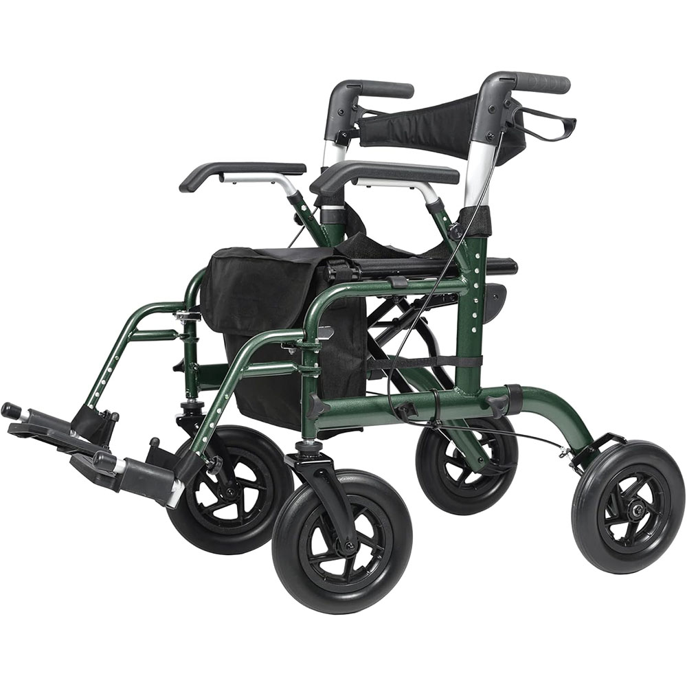 ELENKER All Terrain 2-in-1 Walker and Transport Chair, Foldable Wheelchair with 10-inch Wheels for Seniors