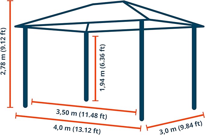 TOOLPORT Garden gazebo 3x4 m hardtop steel roof, 4 side panels in grey, poles 9x9cm